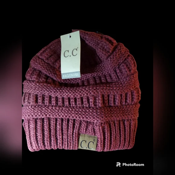 C.C Exclusives Maroon Wool Hat C.C Exclusives Maroon Knit Winter Warm Pull On Beanie Hat w  main image 3
